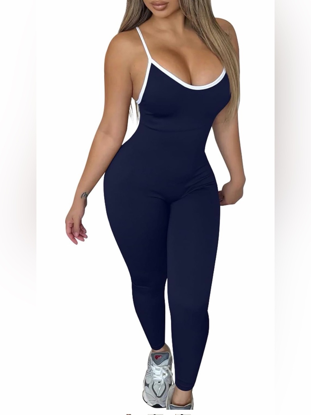 Women’s Navy Blue Slim Fit Jumpsuit with White Trim size Small,M,L,XL